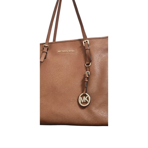 MICHAEL KORS Saffiano  Leather Brown Jet Set Travel Tote - Picture 4 of 16